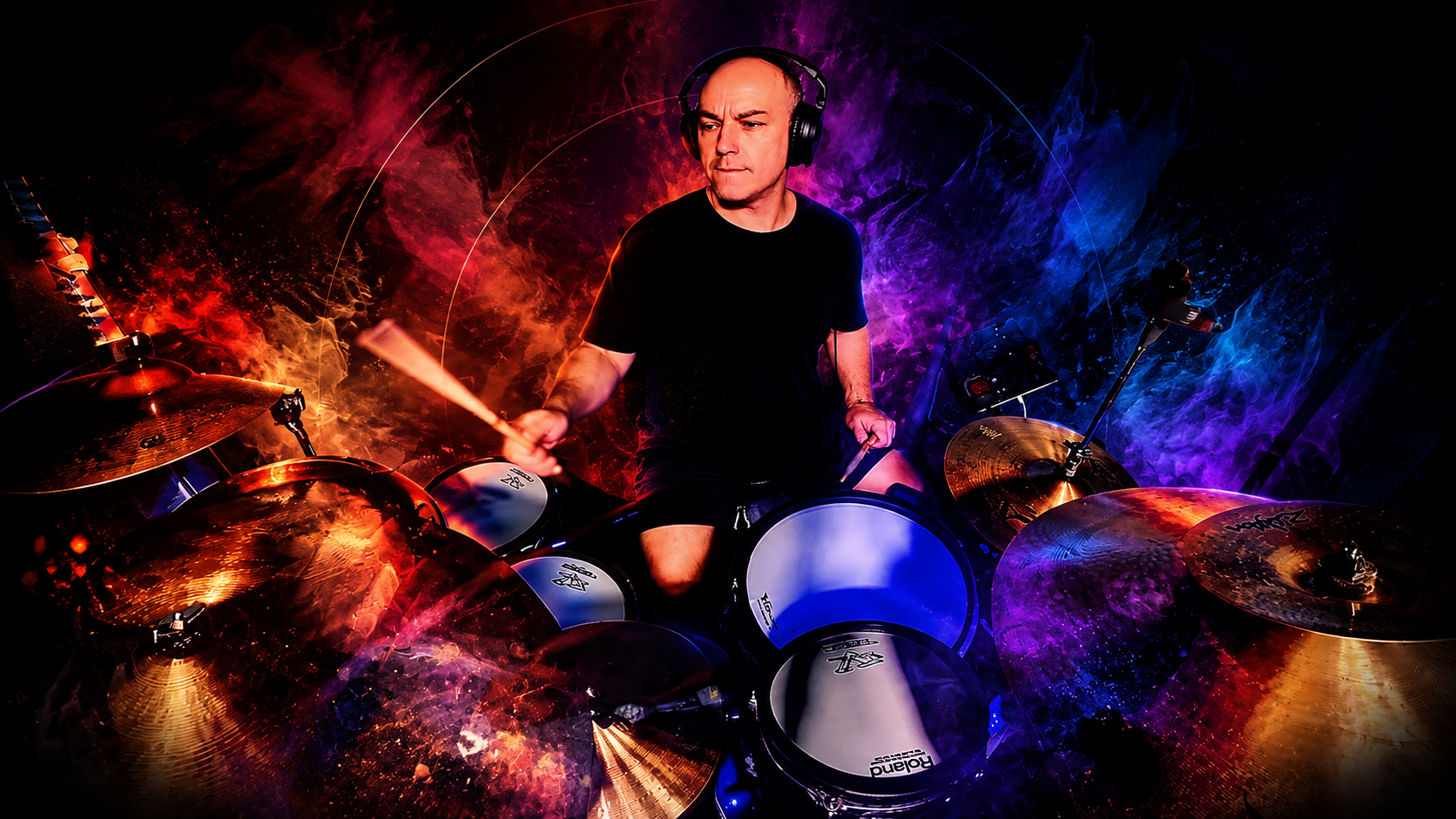 Daniel Baeder performing on drums